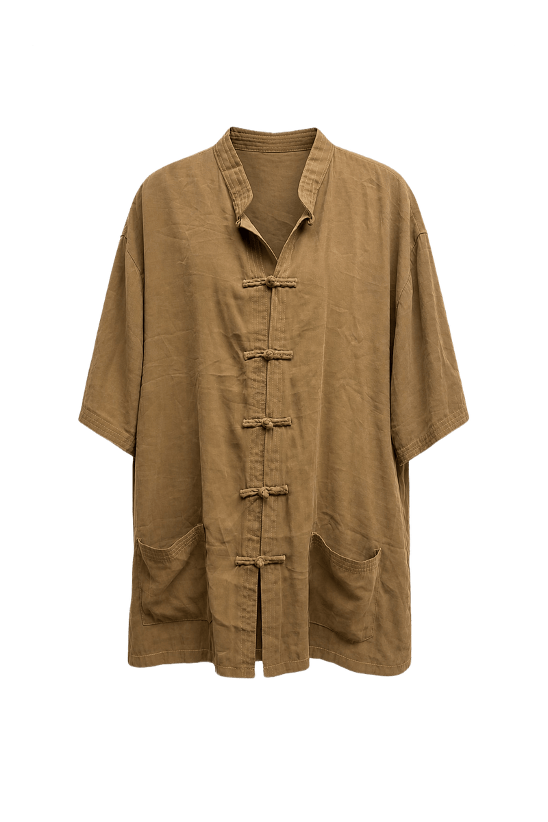 1970s Tan Silk Tunic - Front View