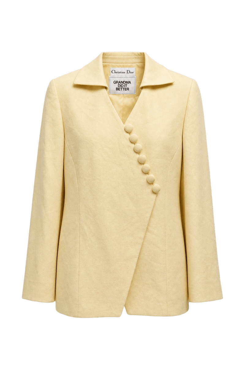 1990s Light Yellow Cotton Jacket - Front View
