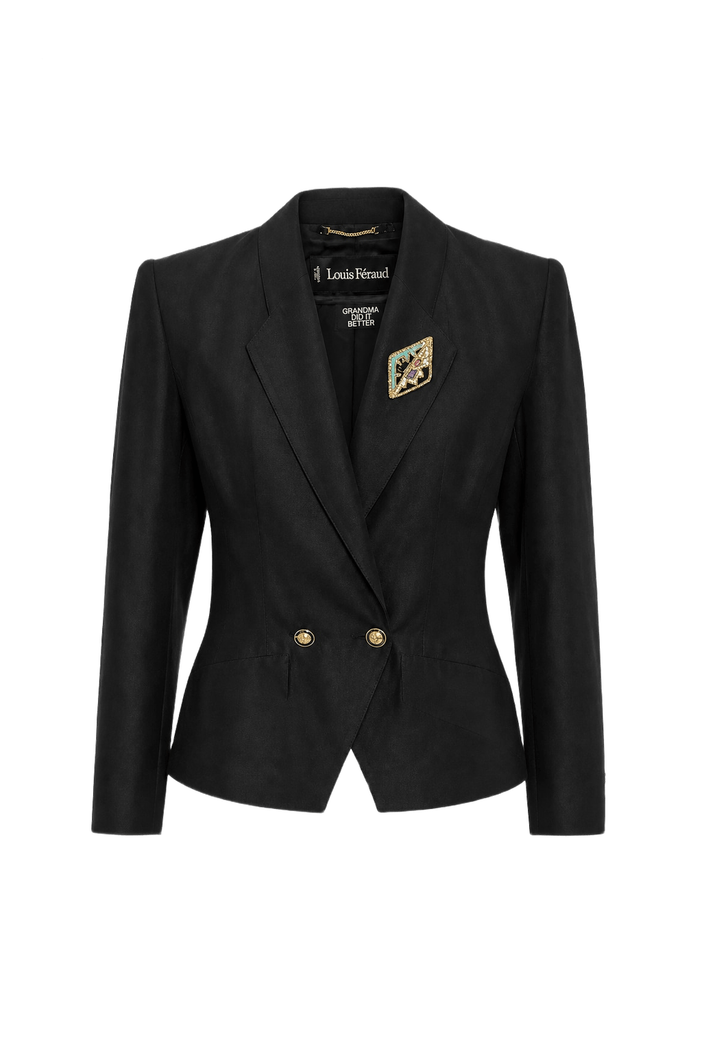 1980s Black Wool Blend Blazer - Front View