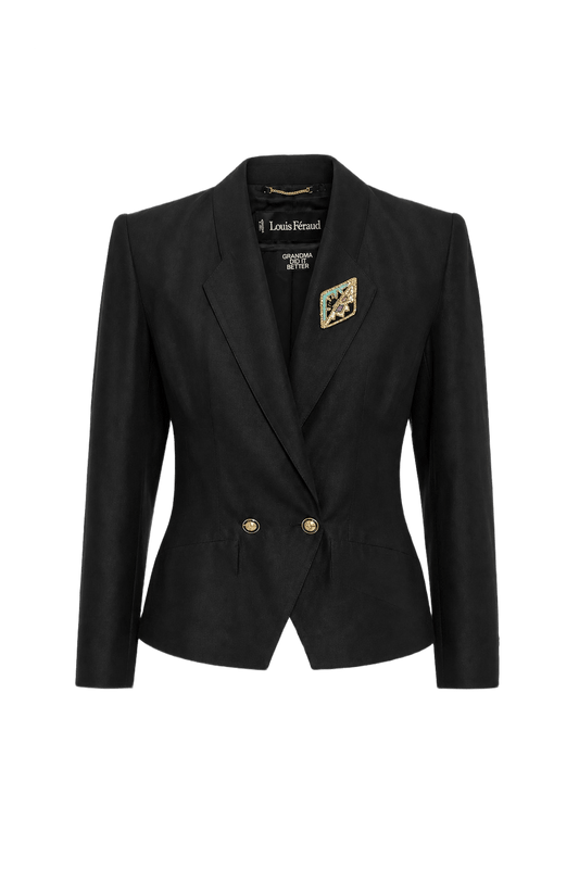 1980s Black Wool Blend Blazer - Front View