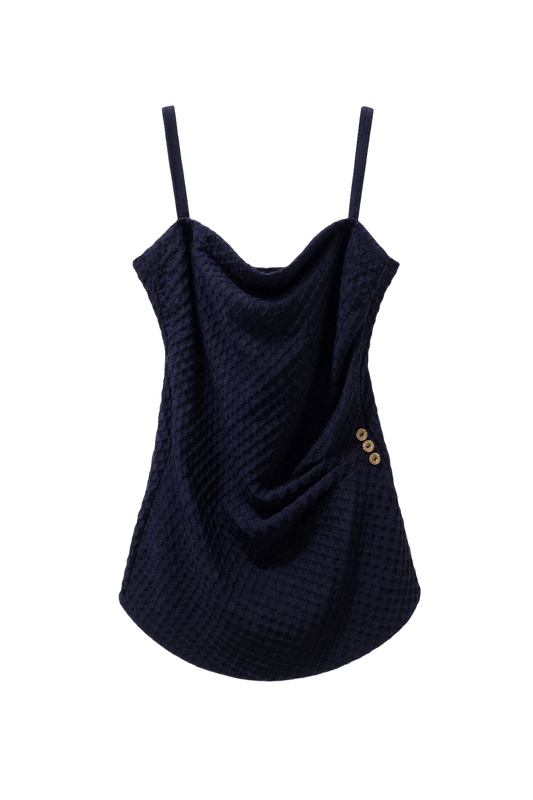 1960s Navy Blue Cotton Blend Swimsuit - Front View