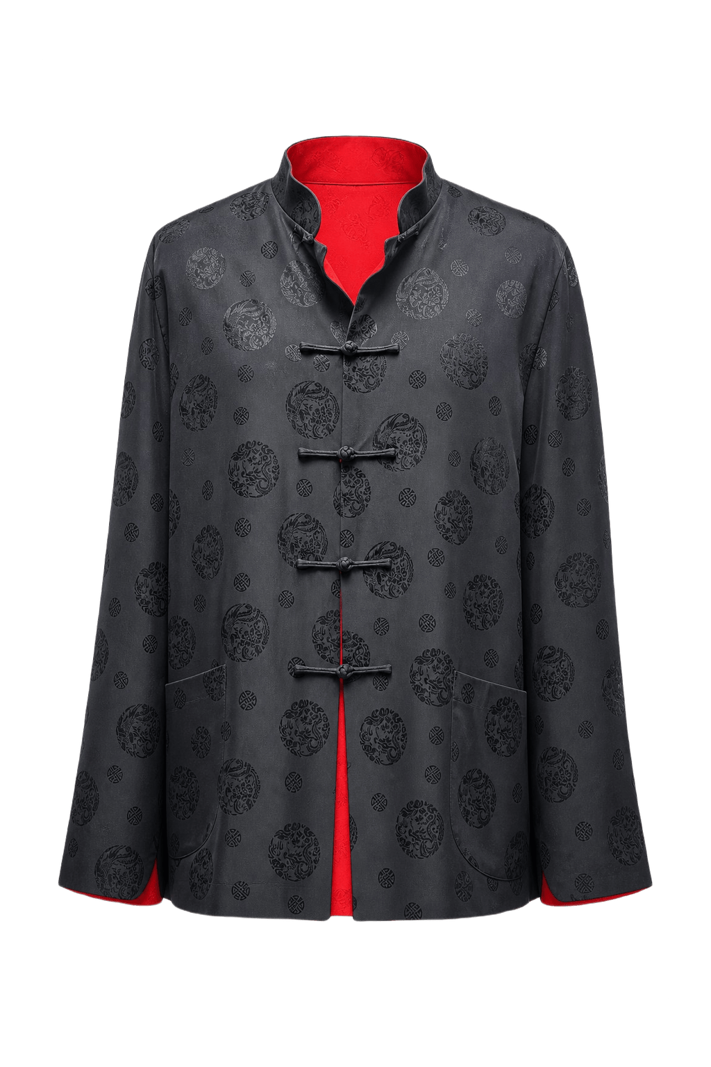 1990s Black and Red Silk Jacket - Front View