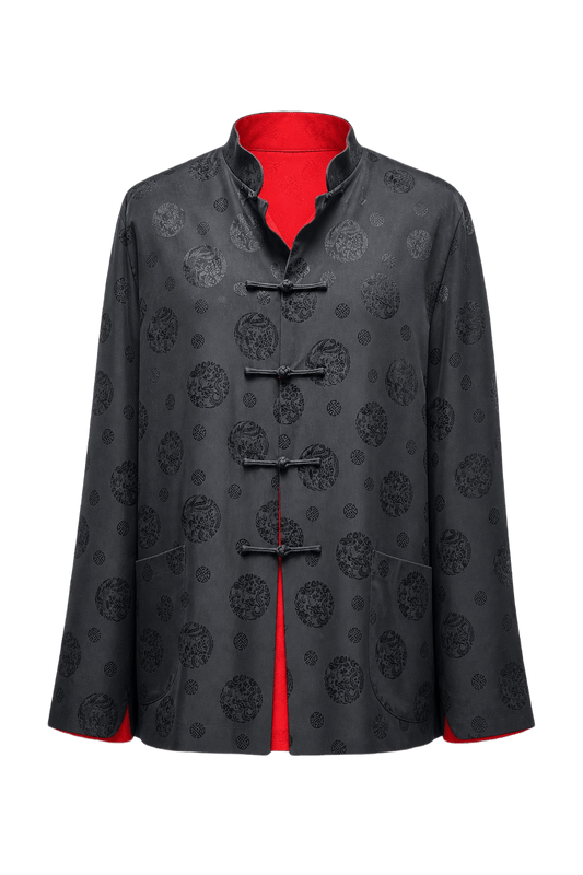 1990s Black and Red Silk Jacket - Front View