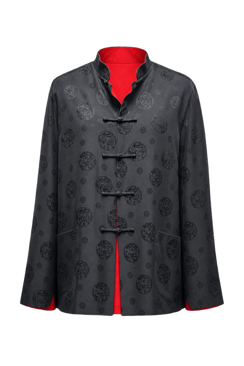 1990s Black and Red Silk Jacket - Front View
