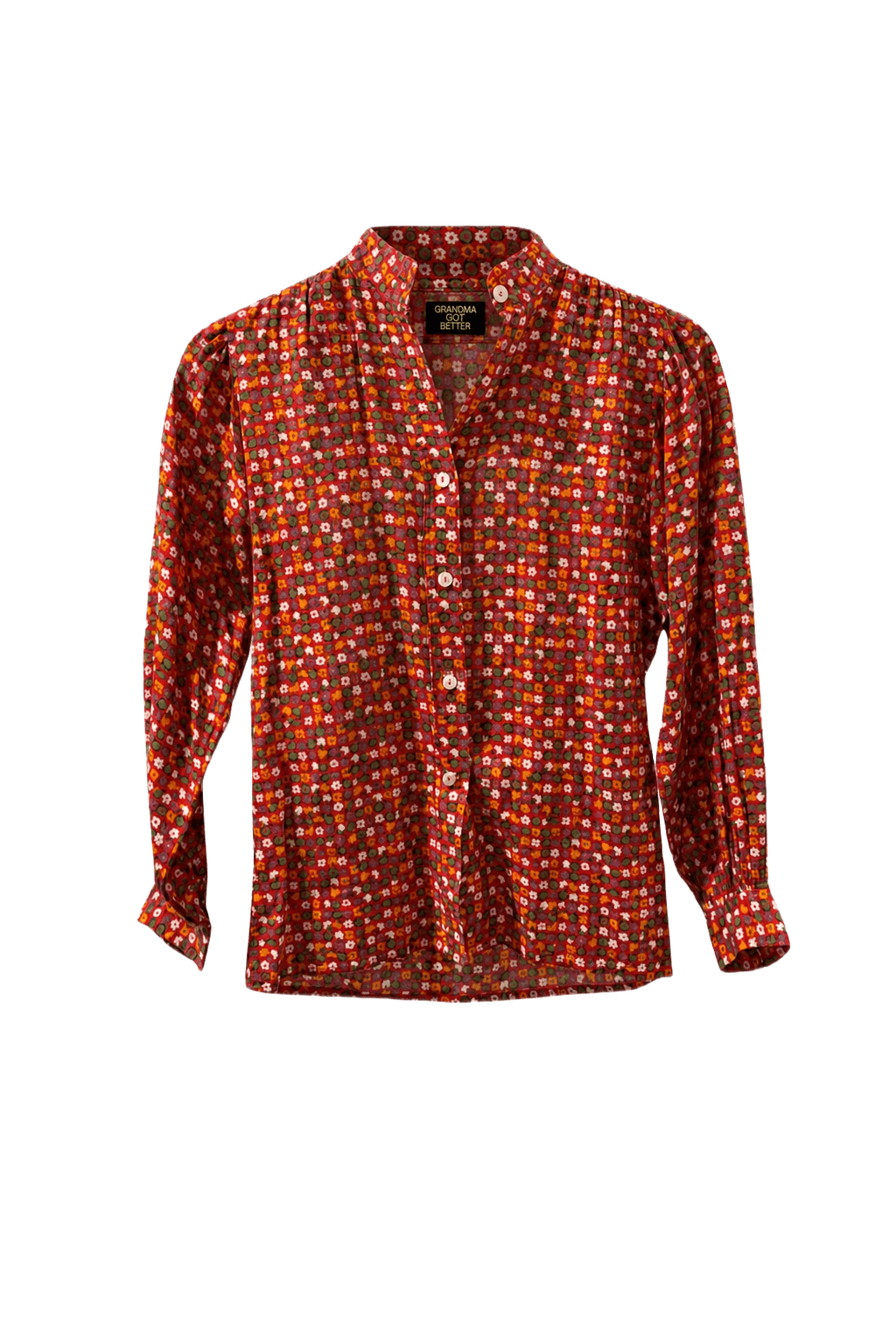 1980s Red Cotton Blouse - Front View