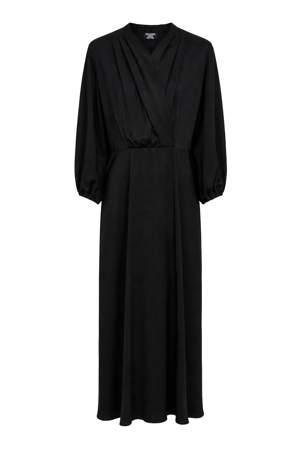 1990s Black Silk Blend Wrap Dress - Front View