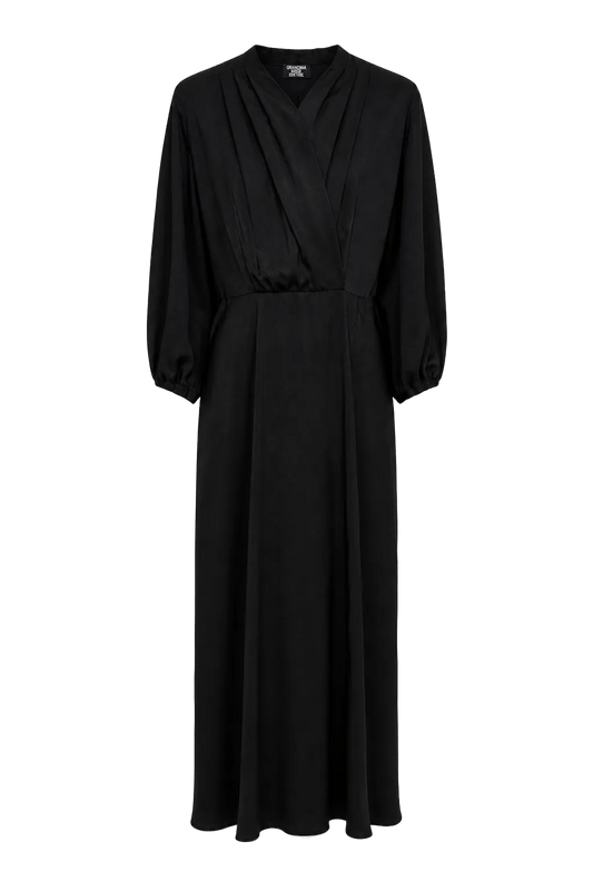 1990s Black Silk Blend Wrap Dress - Front View