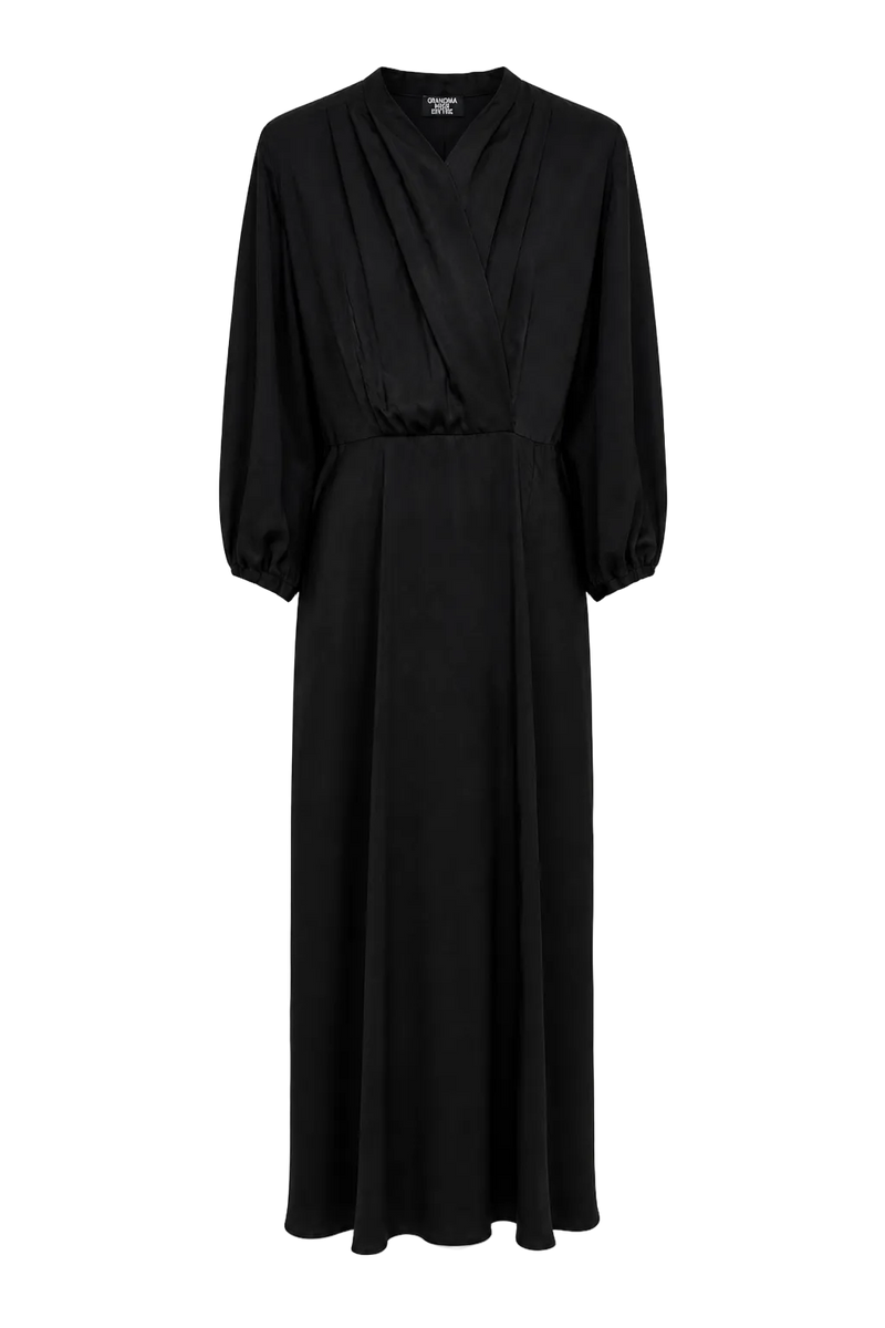1990s Black Silk Blend Wrap Dress - Front View