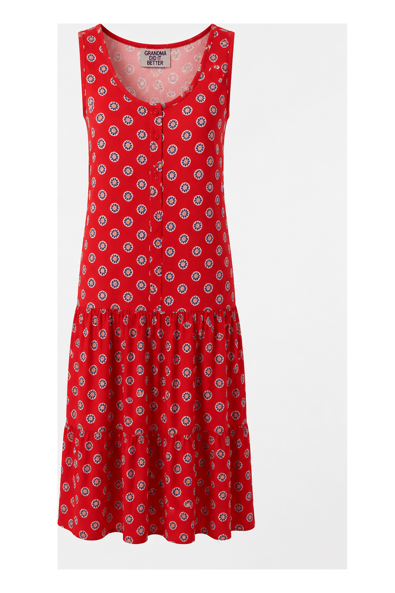 1970s Red Cotton Dress - Front View
