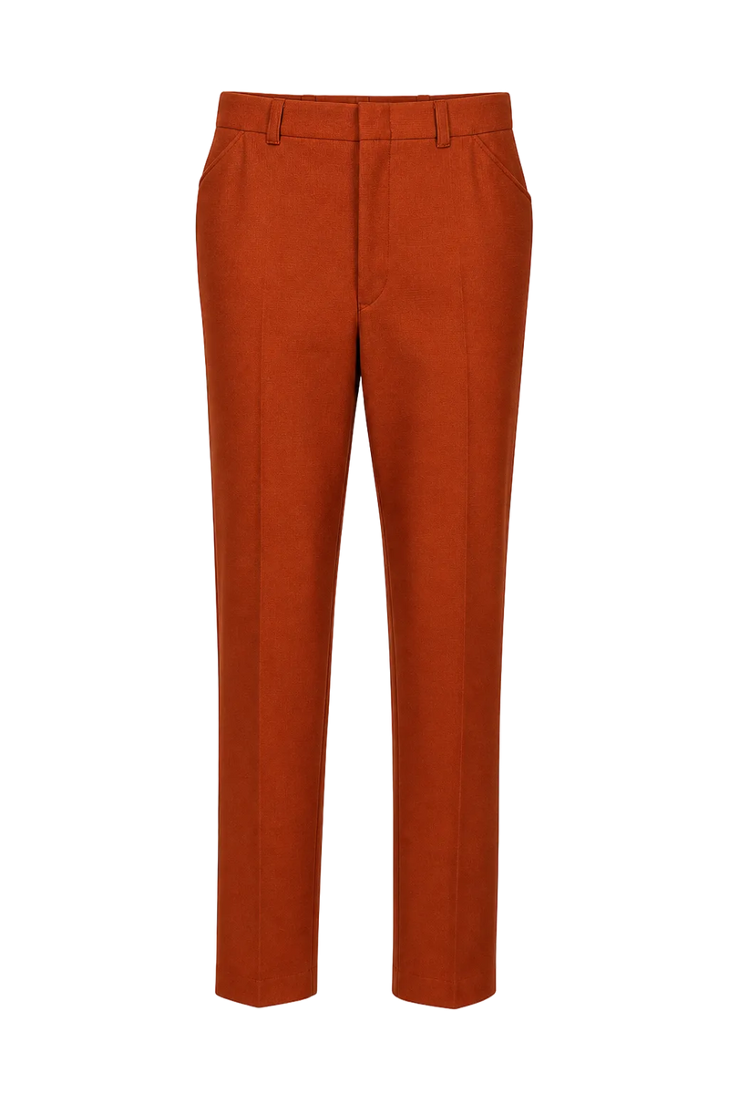 1970s Bright Orange Wool Trousers - Front View