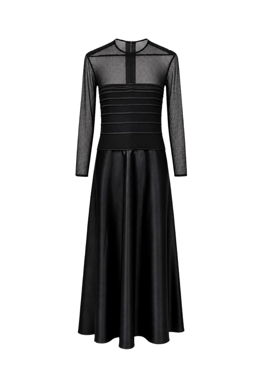1990s Black Polyester Blend Dress - Front View