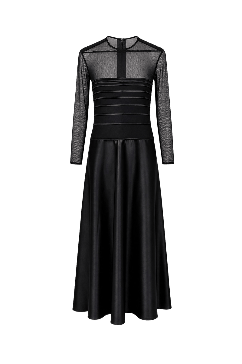 1990s Black Polyester Blend Dress - Front View