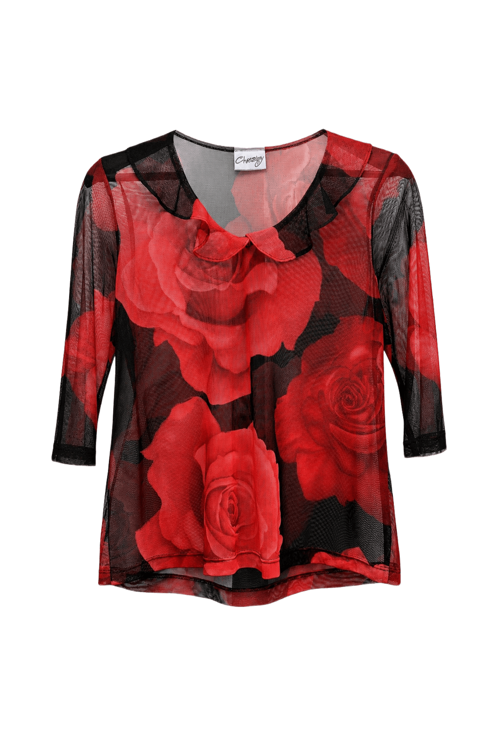 1990s Red Mesh Sheer Top - Front View