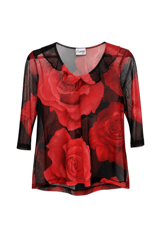 1990s Red Mesh Sheer Top - Front View