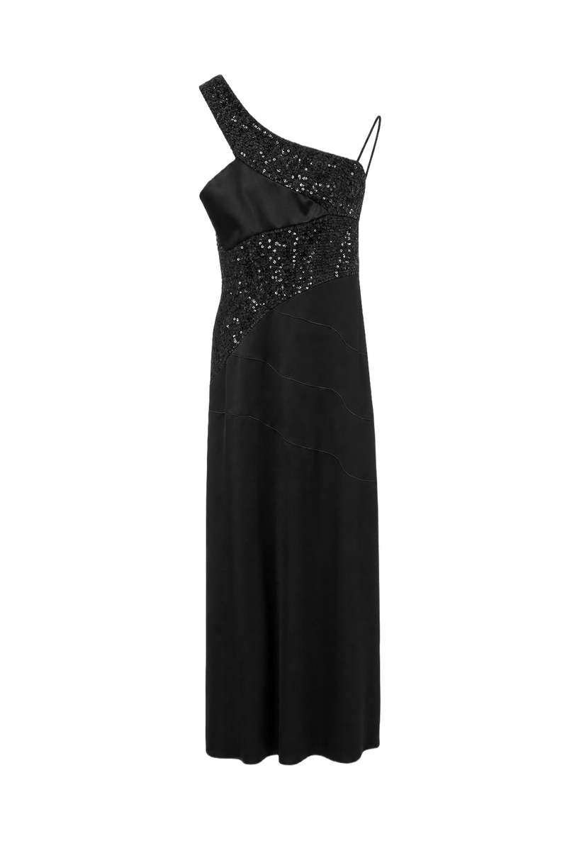 1990s Black Synthetic Blend Gown - Front View