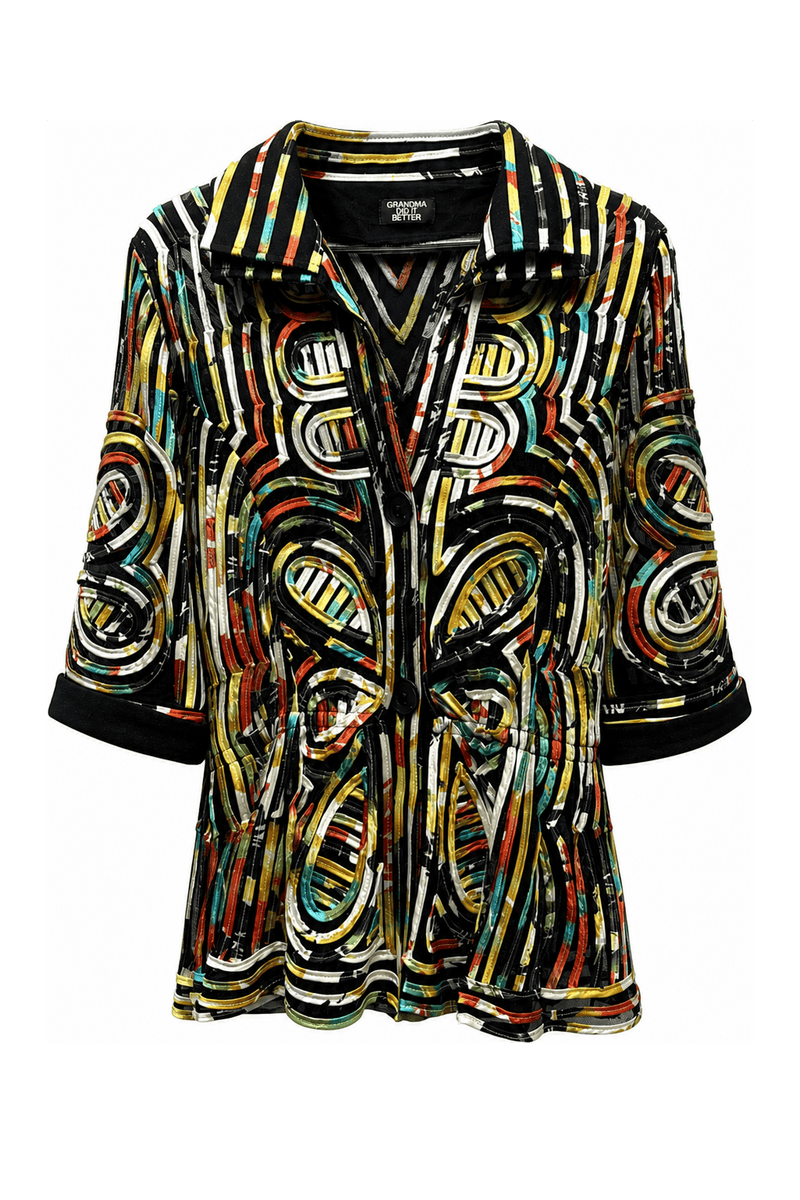 1980s Multicolor Synthetic Blouse - Front View