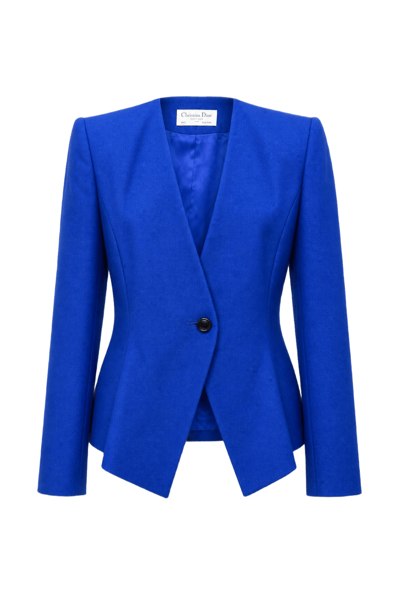 1980s Cobalt Blue Wool Blend Blazer - Front View