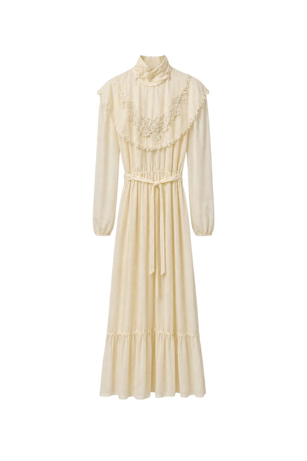 1970s Cream Cotton Blend Maxi Dress - Front View