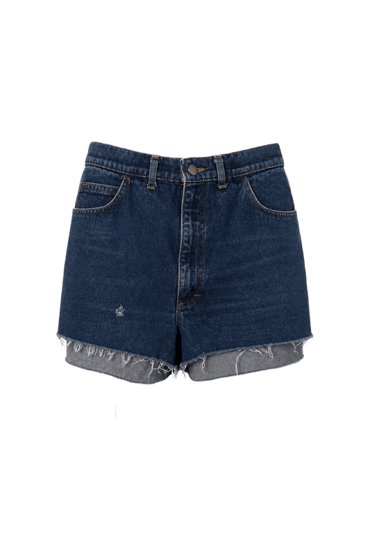 1990s Dark Blue Cotton Denim Shorts - Front View