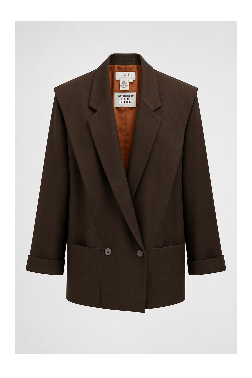 1980s Brown Wool Blend Blazer - Front View