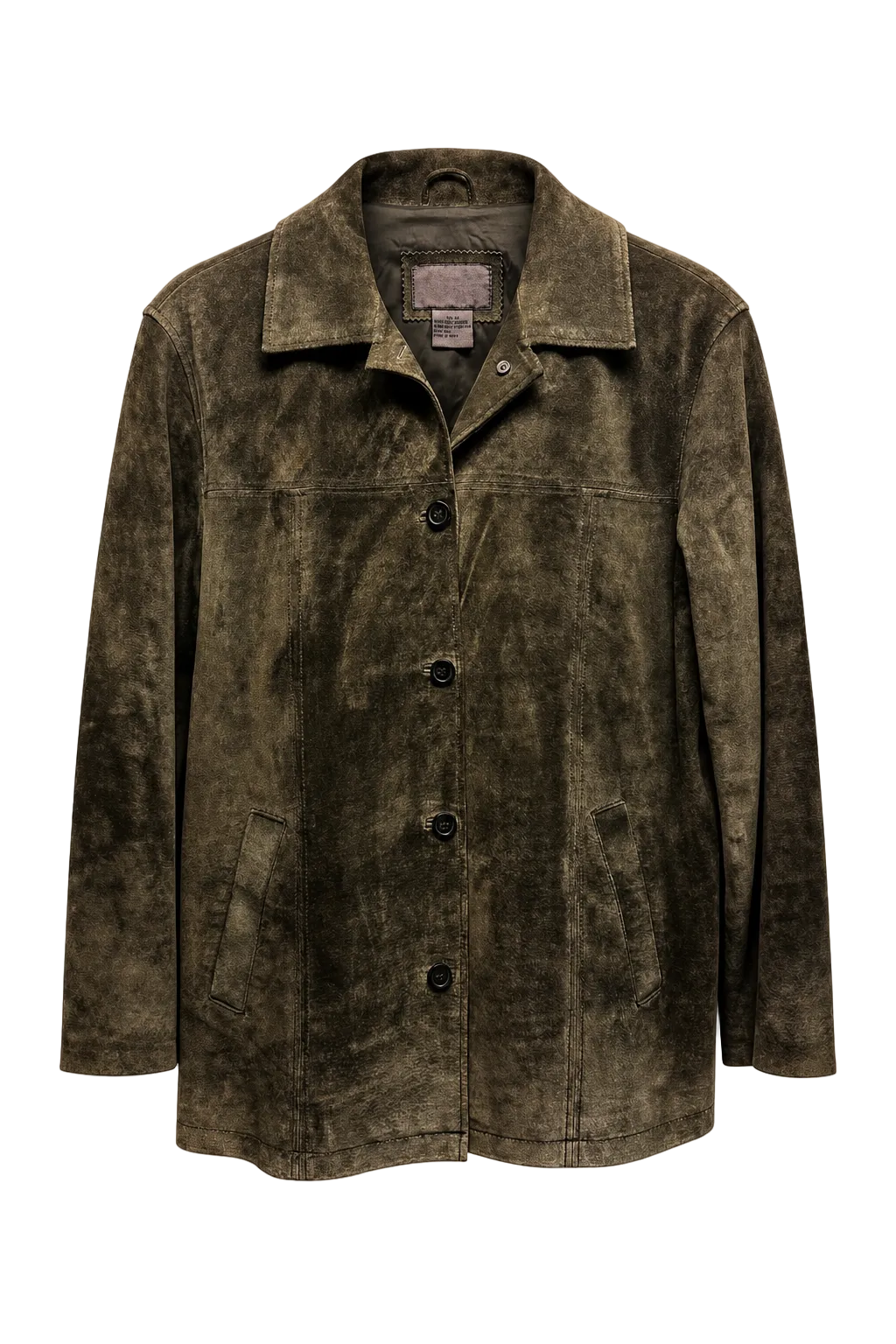 1990s Olive Green Suede Jacket - Front View