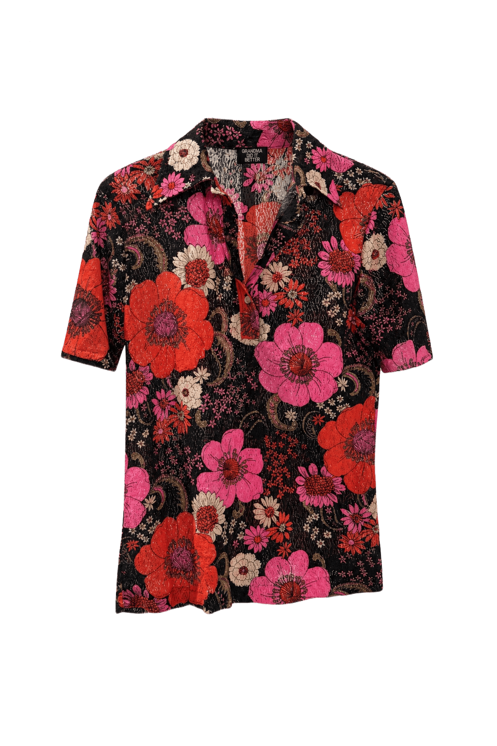 1970s Black Polyester Blend Blouse - Front View