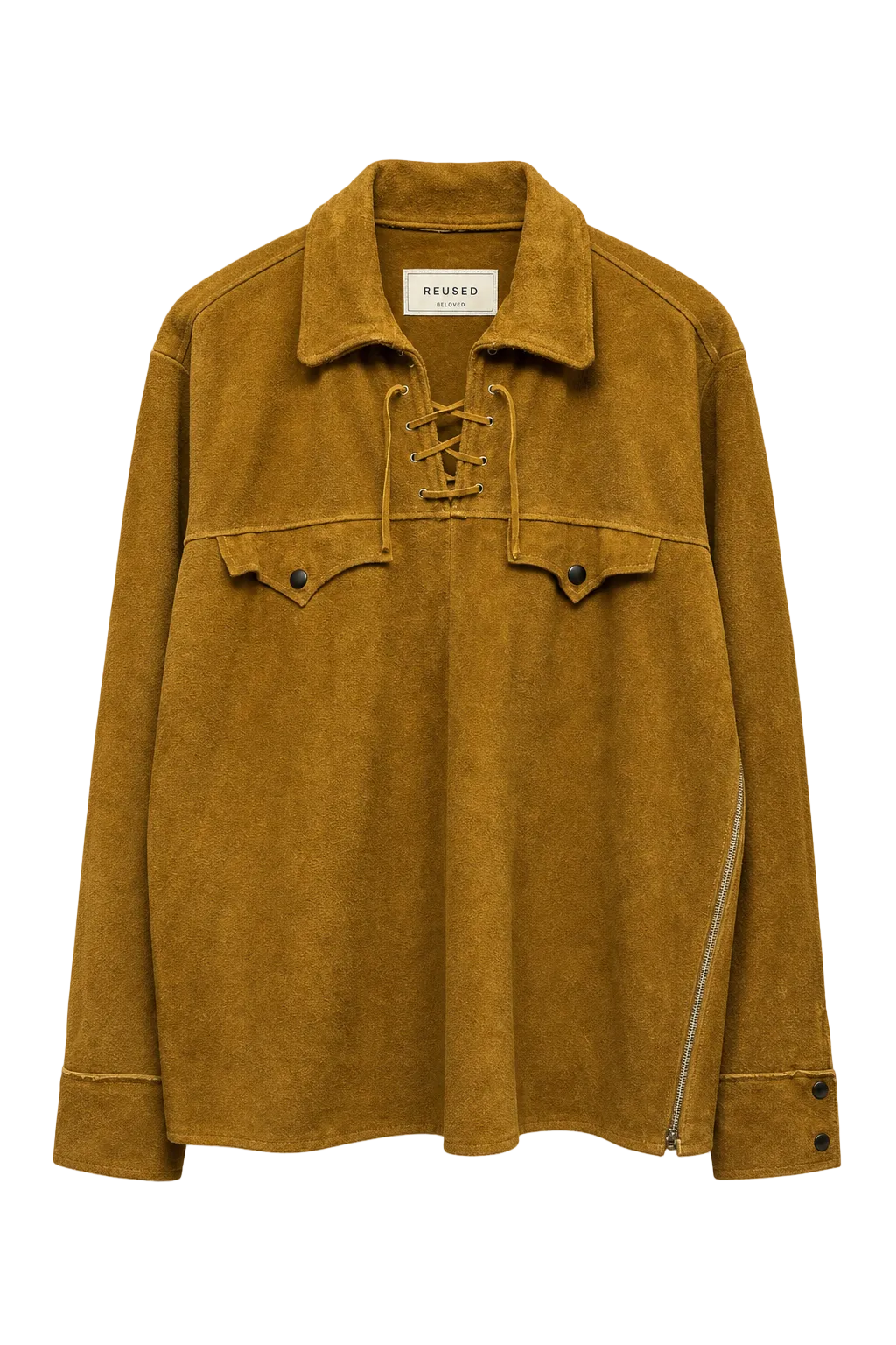 1970s Tan Suede Mens Shirt - Front View