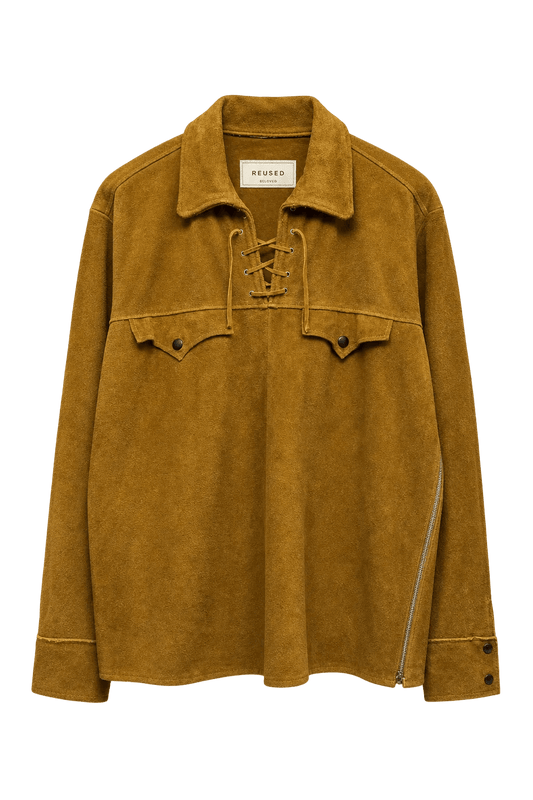 1970s Tan Suede Mens Shirt - Front View