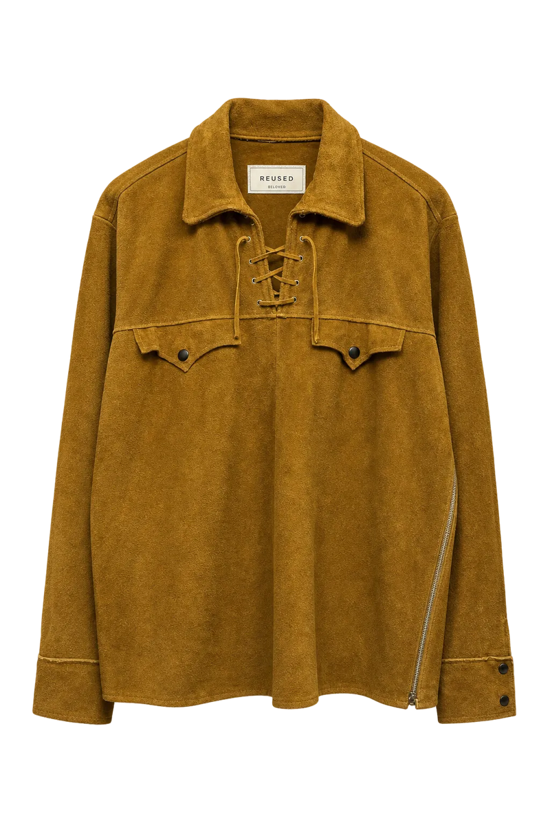 1970s Tan Suede Mens Shirt - Front View
