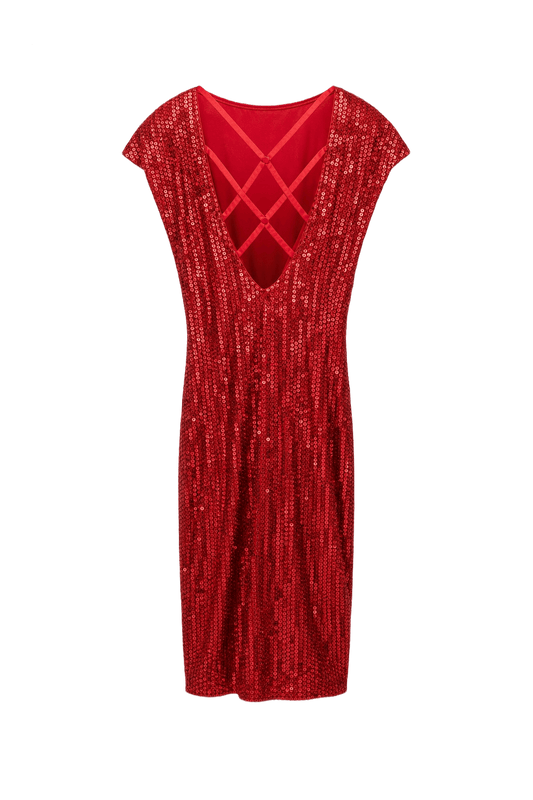 1980s Red Synthetic Dress - Front View