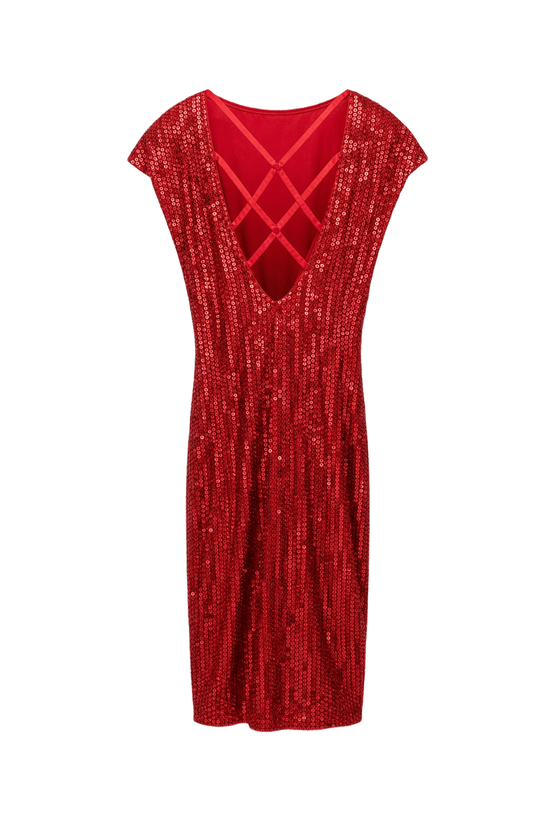 1980s Red Synthetic Dress - Front View