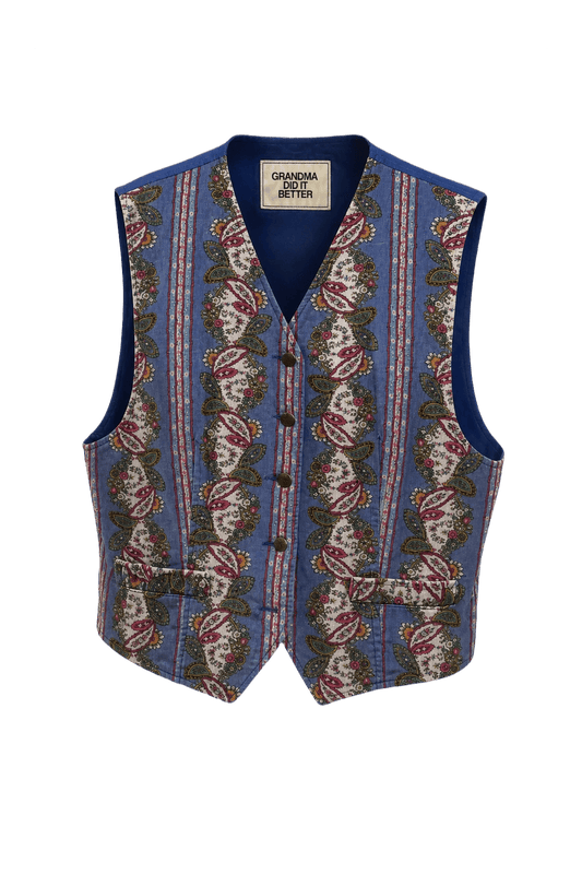 1970s Blue Cotton Blend Vest - Front View