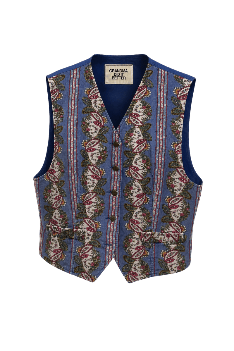 1970s Blue Cotton Blend Vest - Front View