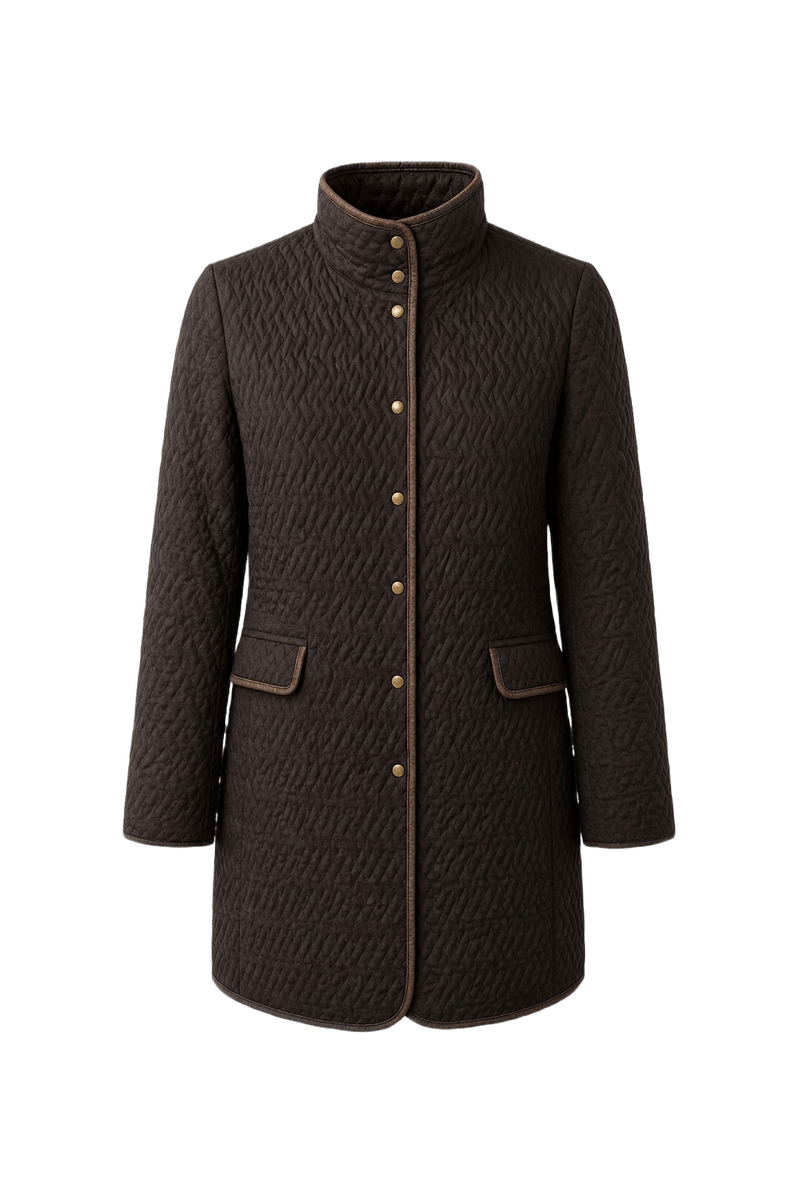 1990s Dark Brown Polyester Blend Coat - Front View