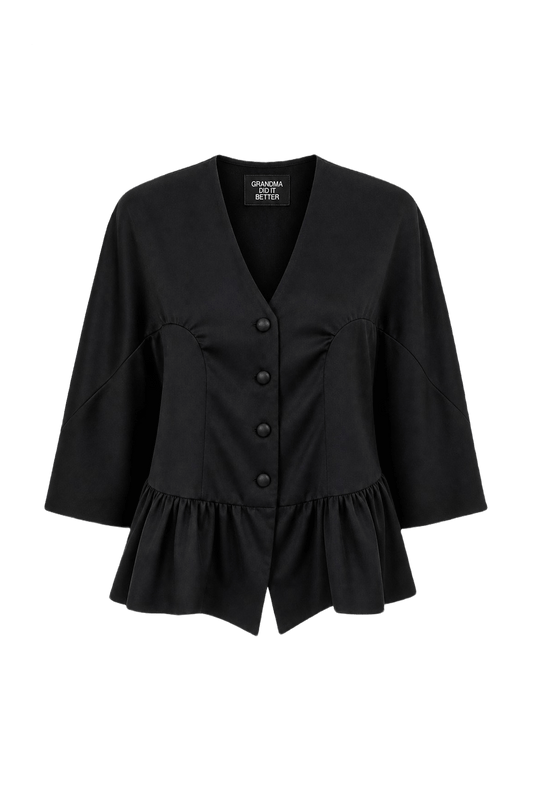 1980s Black Synthetic Blend Blazer - Front View