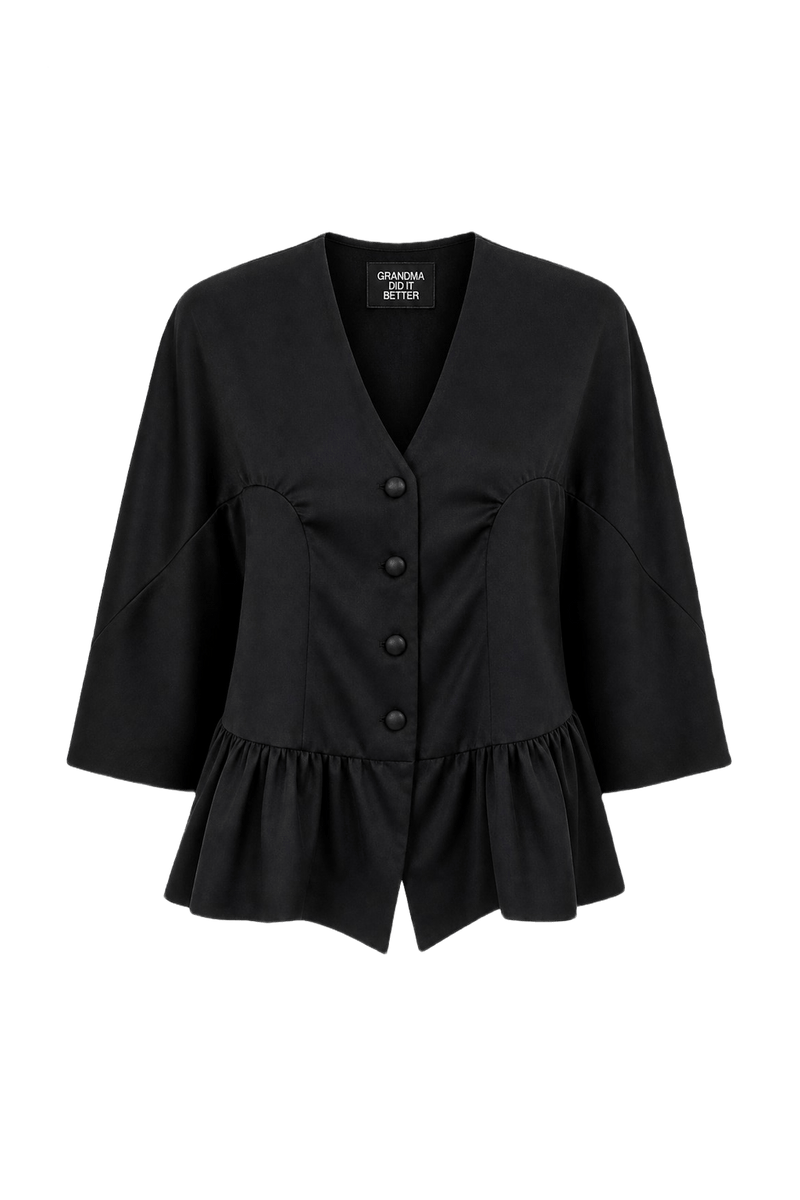 1980s Black Synthetic Blend Blazer - Front View