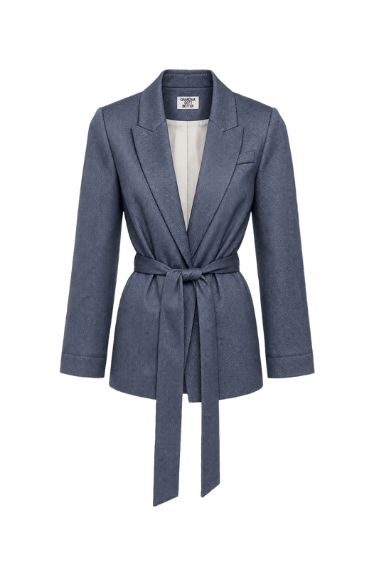 1990s Steel Blue Wool Blend Blazer - Front View