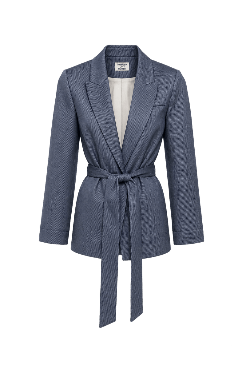 1990s Steel Blue Wool Blend Blazer - Front View
