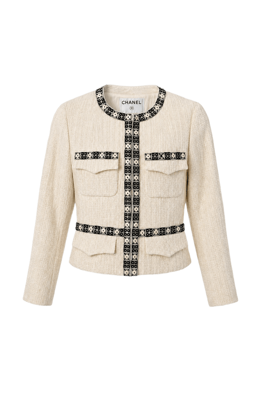 1990s Cream White Wool Blend Jacket - Front View