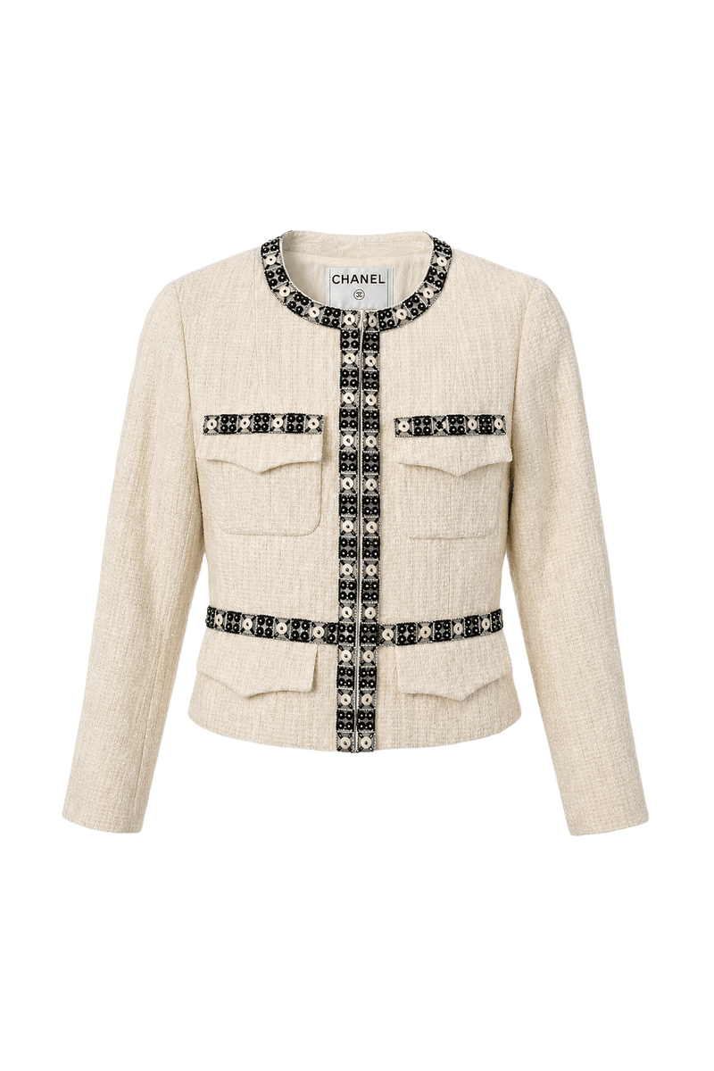1990s Cream White Wool Blend Jacket - Front View