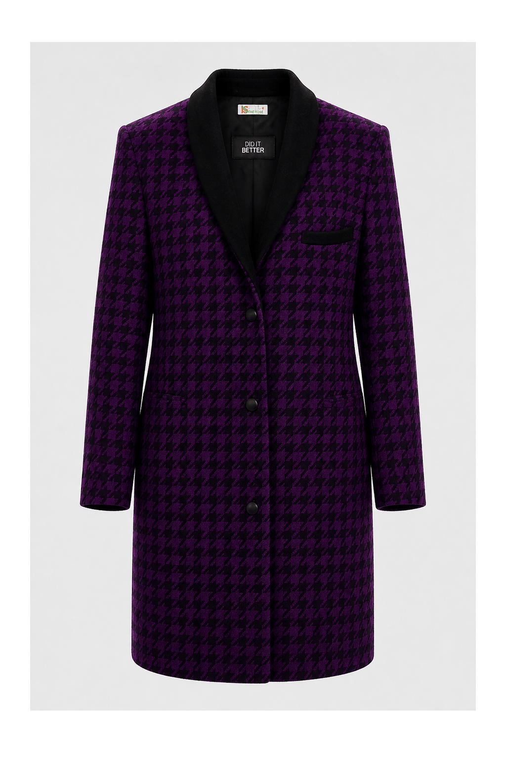 1990s Black Wool Blend Coat - Front View