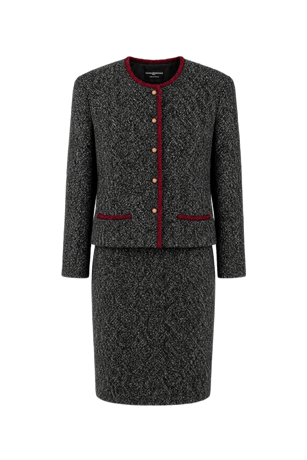 1970s Dark Grey Wool Blend Skirt Suit - Front View