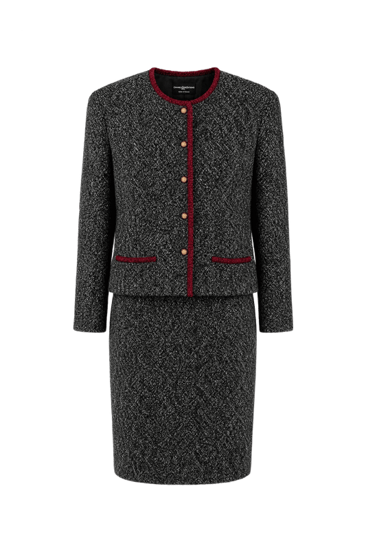 1970s Dark Grey Wool Blend Skirt Suit - Front View