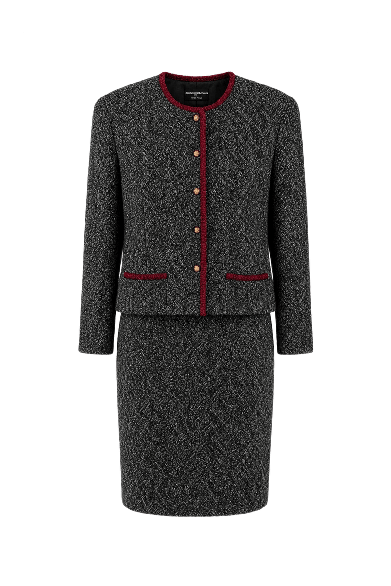 1970s Dark Grey Wool Blend Skirt Suit - Front View