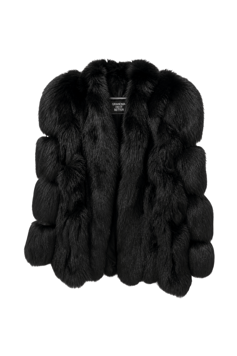 1990s Black Faux Fur Fur Coat - Front View