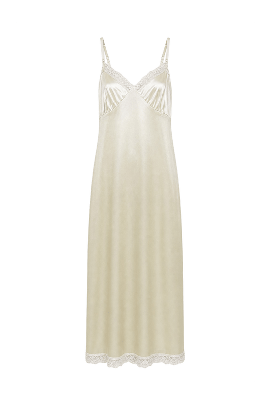 1960s Ivory Nylon Maxi Dress - Front View