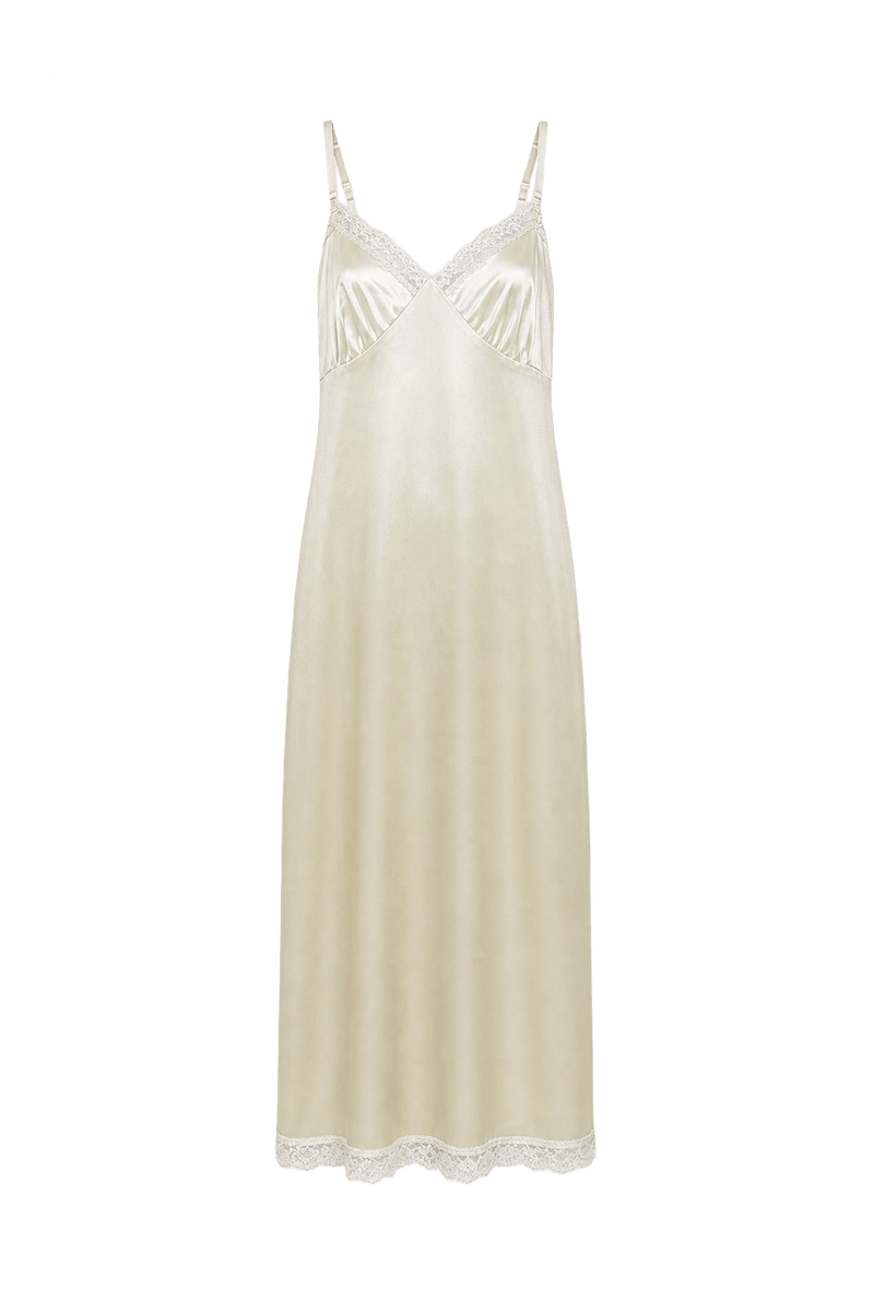 1960s Ivory Nylon Maxi Dress - Front View