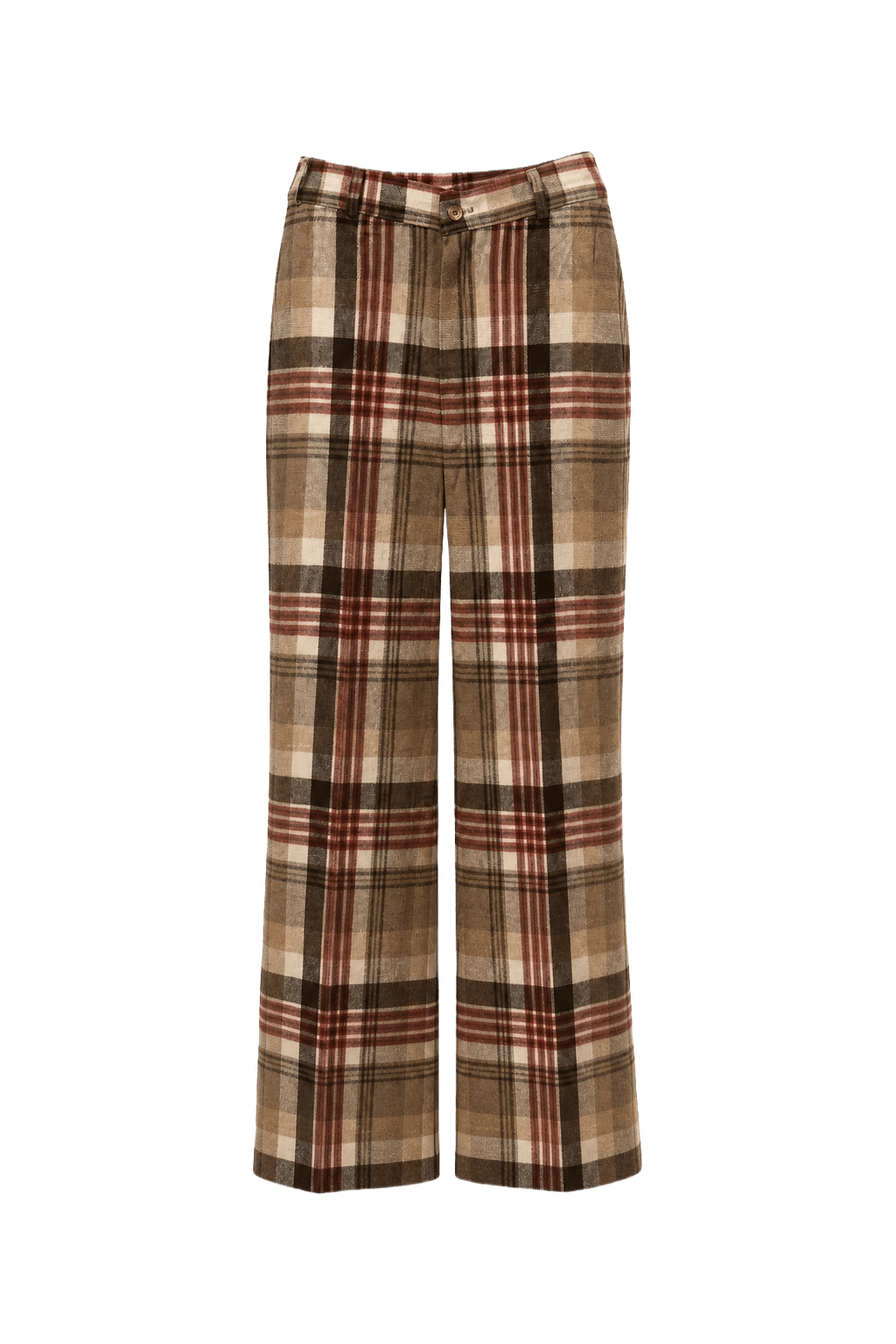 1960s Brown Plaid Wool Blend Trousers - Front View