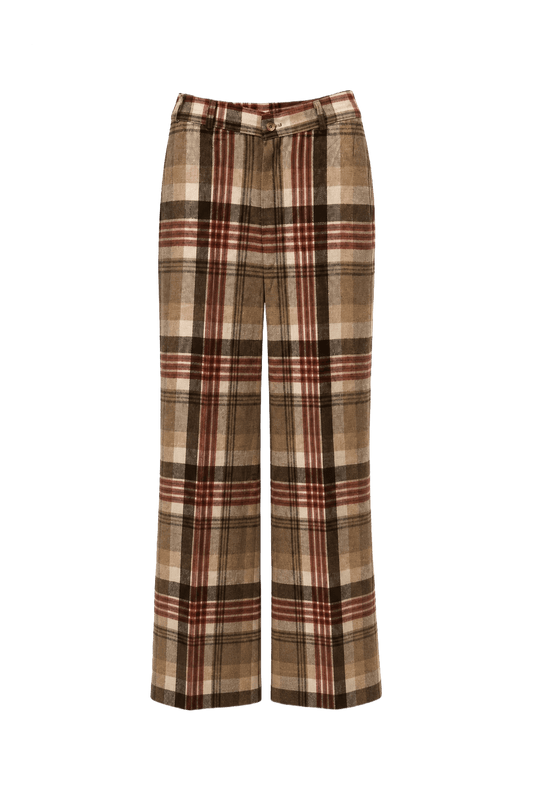 1960s Brown Plaid Wool Blend Trousers - Front View