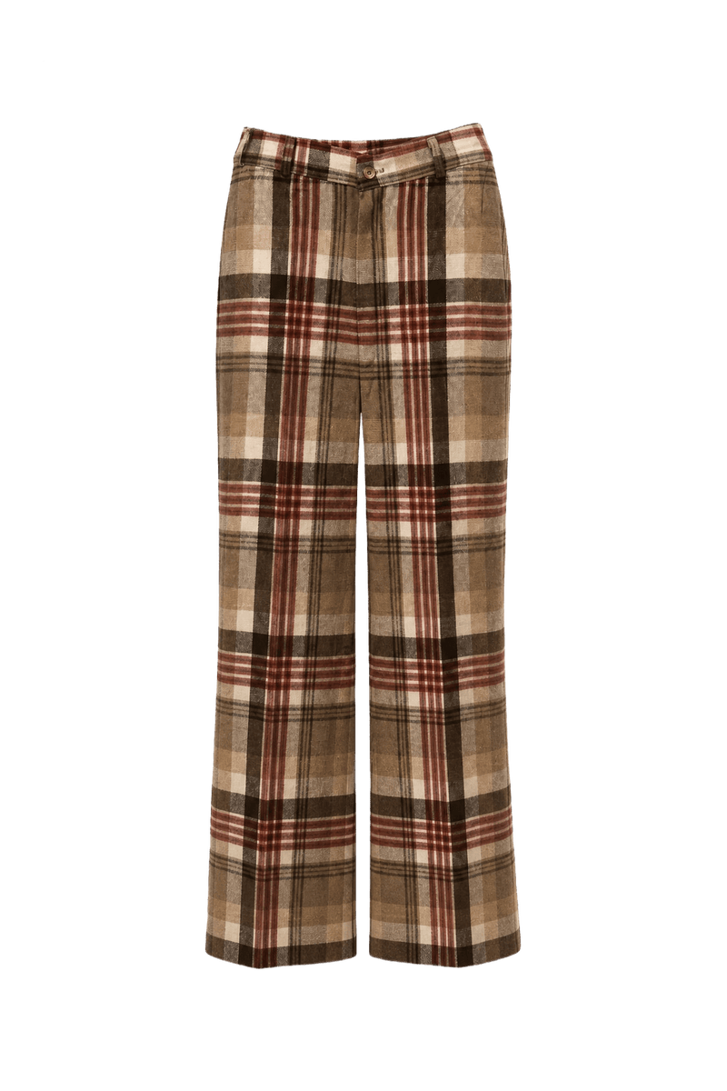 1960s Brown Plaid Wool Blend Trousers - Front View